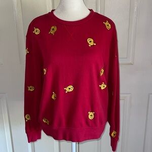 Disney Japan Red Embroidered Winnie The Pooh Head Sweatshirt
